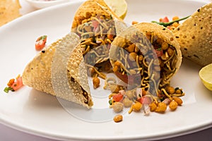 Papad coneÂ chaat or chat is an easy but healthy and crunchyÂ tea timeÂ snack from India